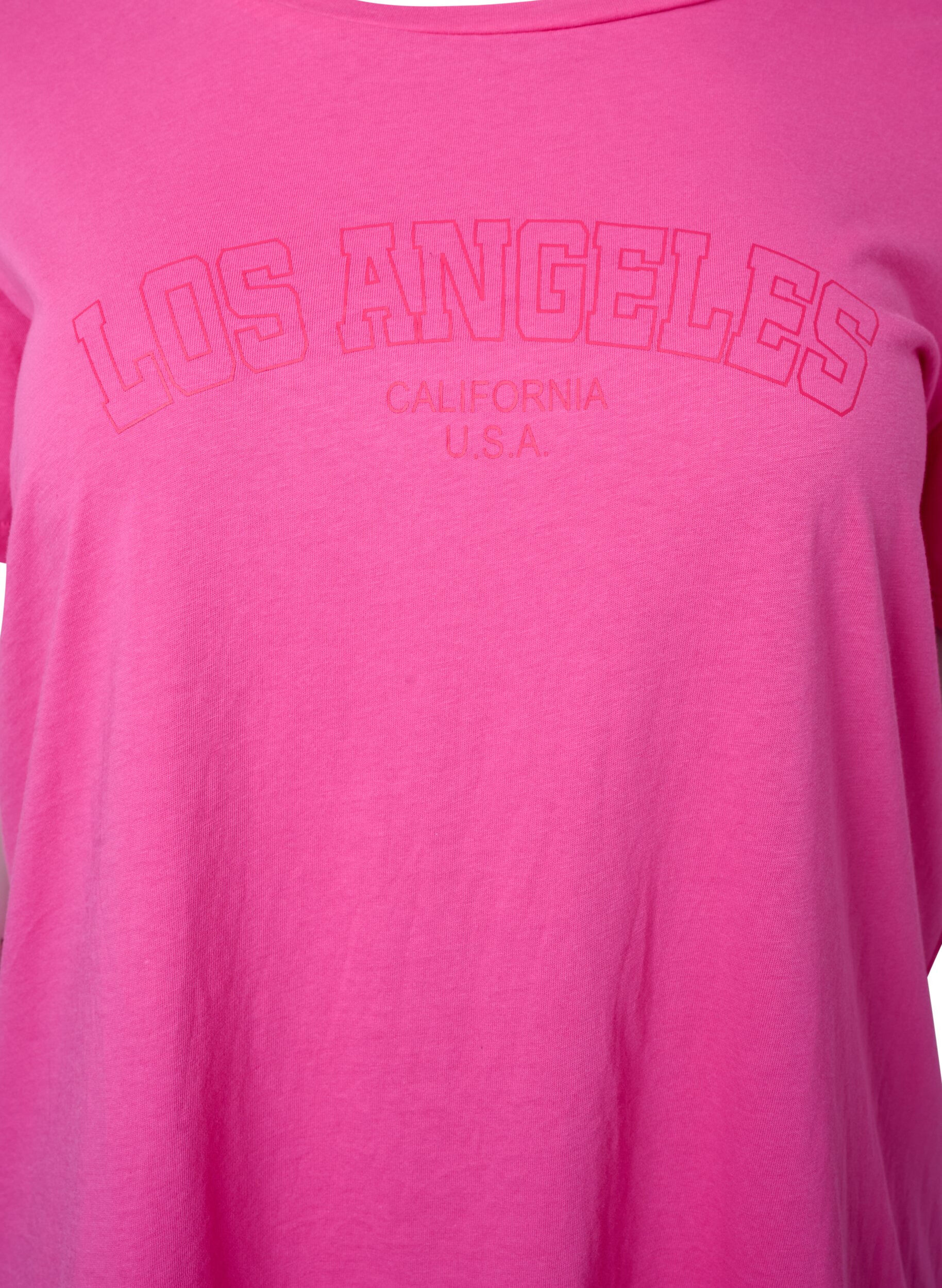 Zizzifashion Cotton t-shirt with text print, Shocking Pink W. LOS, Packshot image number 2