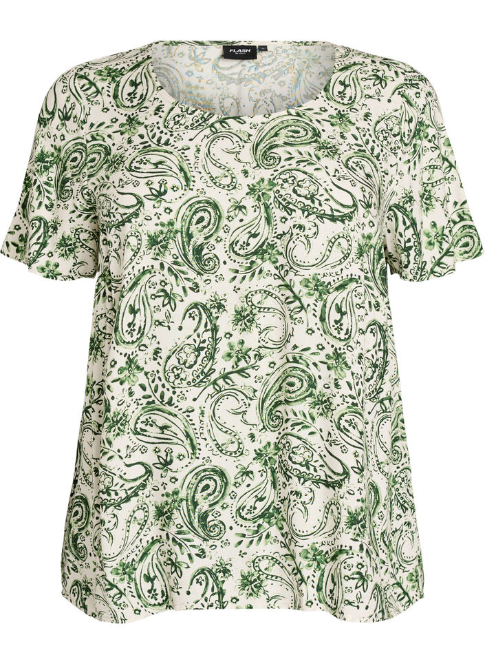 Short sleeve viscose blouse with print, Green, Packshot image number 0