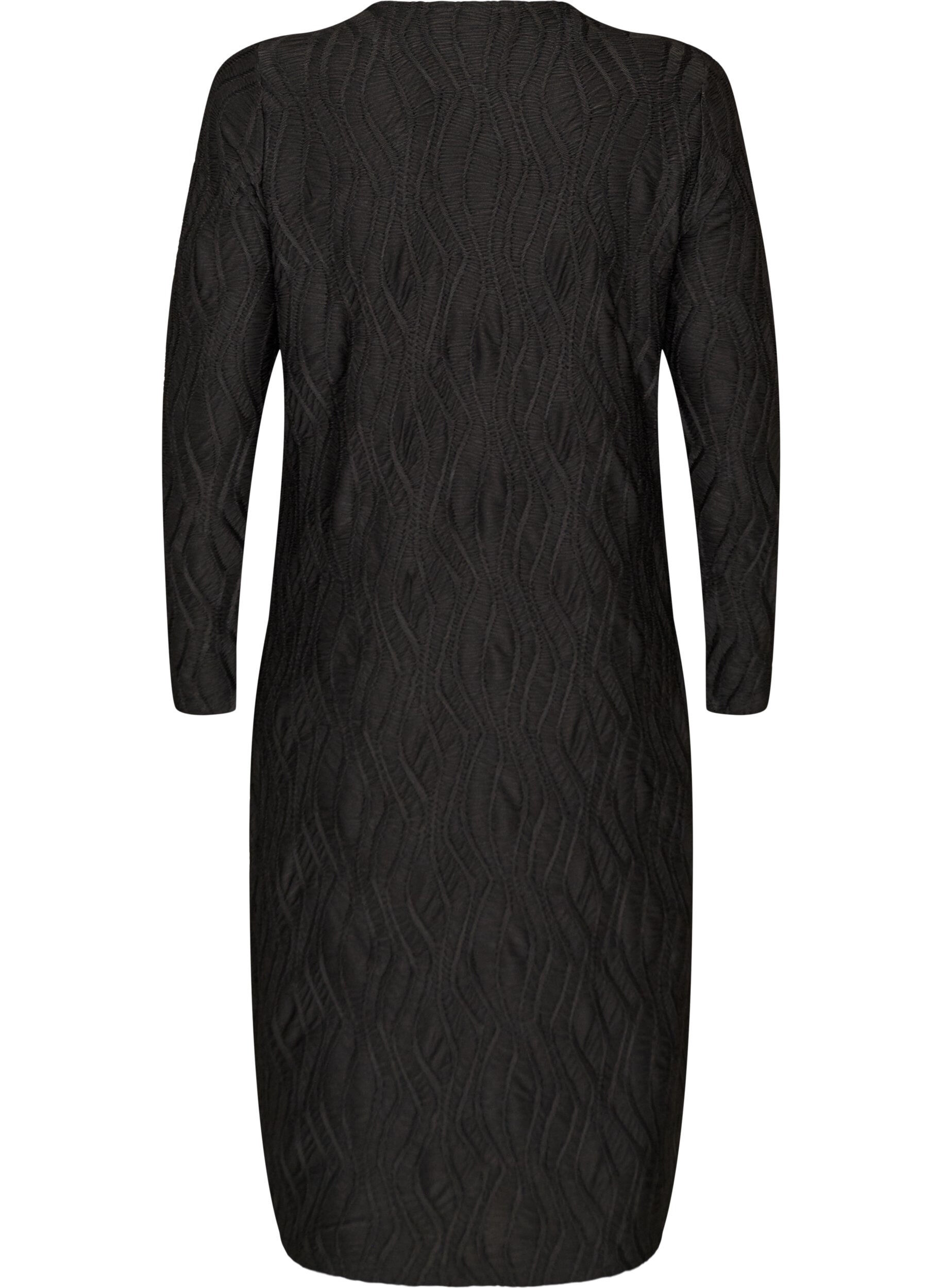 ZizzifashionMidi dress with a wavy texture and long sleeves, Black, Packshot image number 1