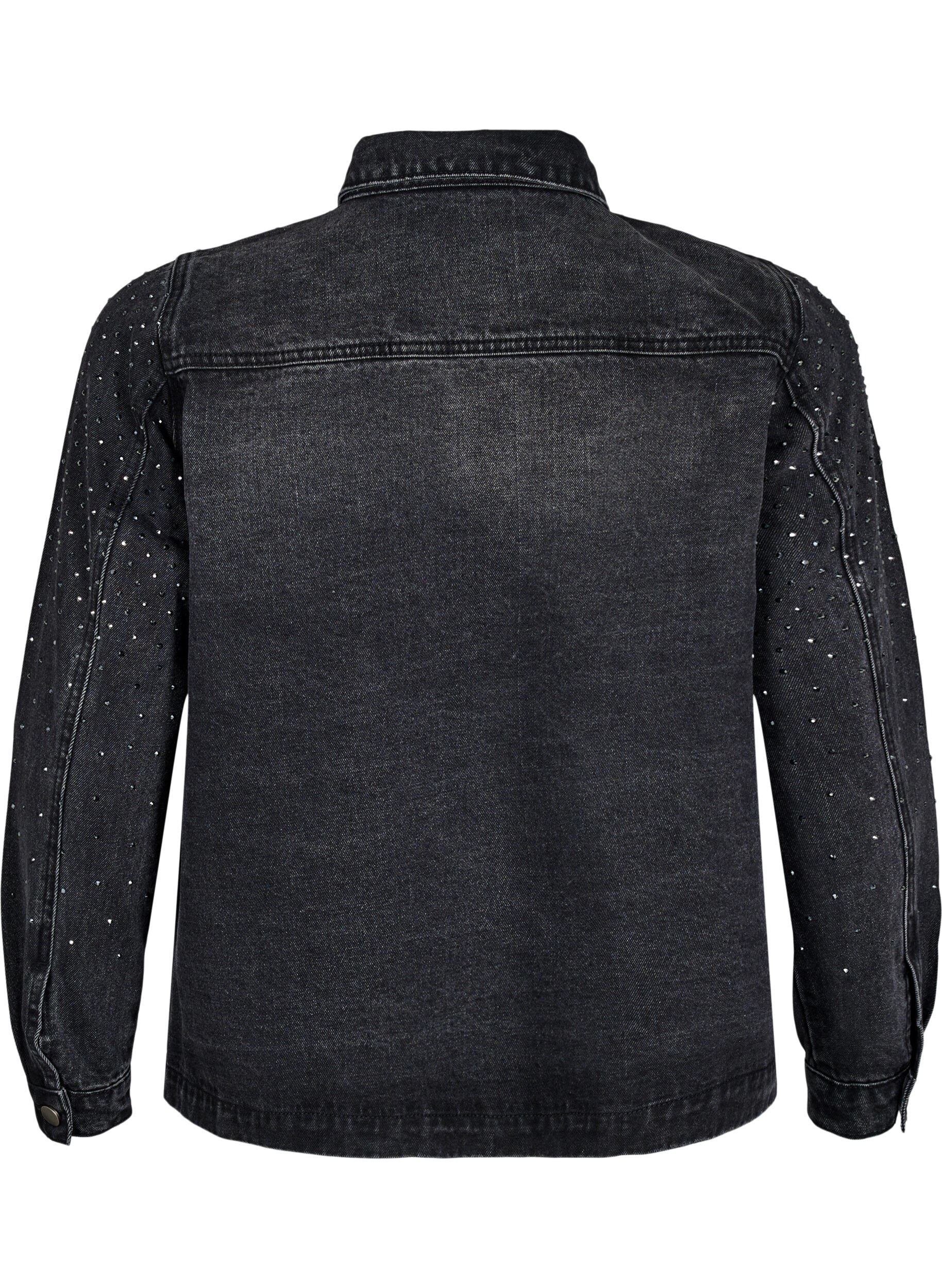 Zizzifashion Denim jacket with rhinestones and large front pockets, Grey, Packshot image number 1
