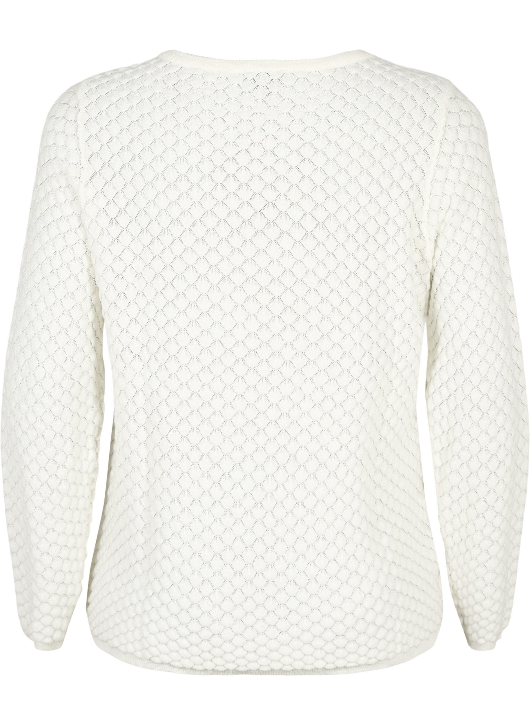 Zizzifashion Structure-patterned pullover in organic cotton	, Cloud Dancer, Packshot image number 1