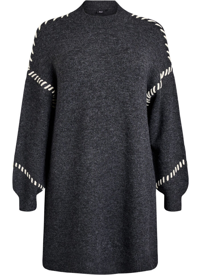 Knitted dress with contrast stitching, Dark Grey, Packshot image number 0