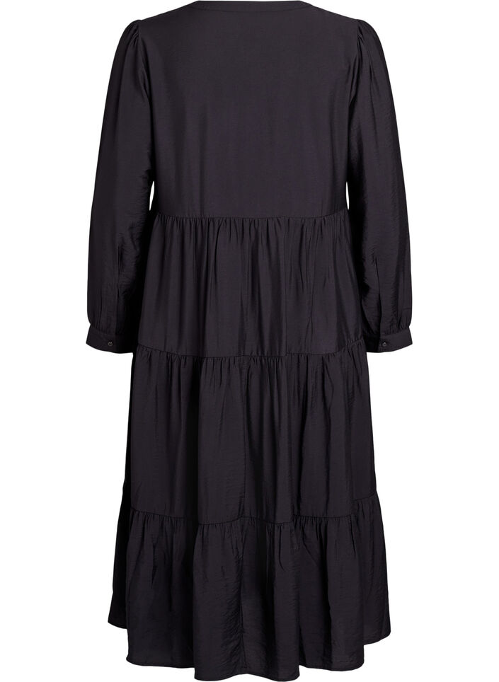 Midi dress with v-neck and A-line shape, Black, Packshot image number 1