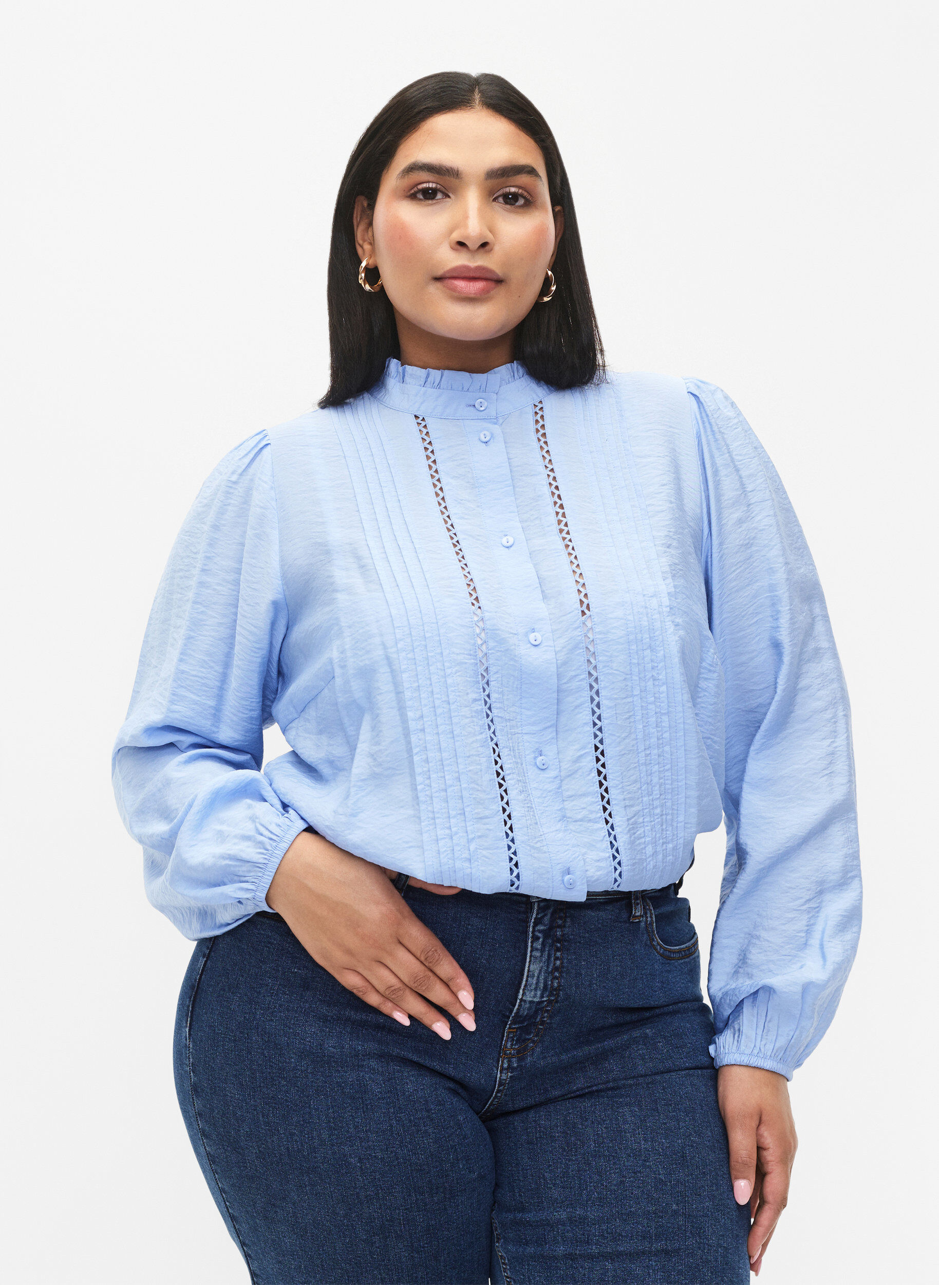 Zizzifashion Viscose shirt blouse with ruffle collar, Serenity, Model image number 0