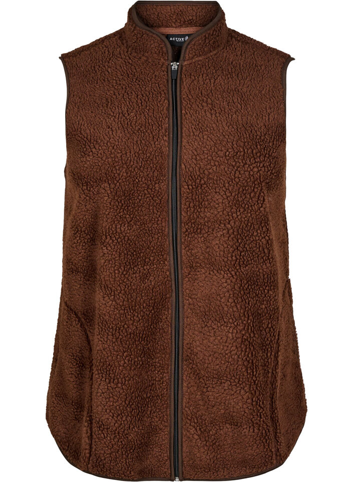 Teddy fleece gilet with zipper and pockets, Hot Fudge, Packshot image number 0