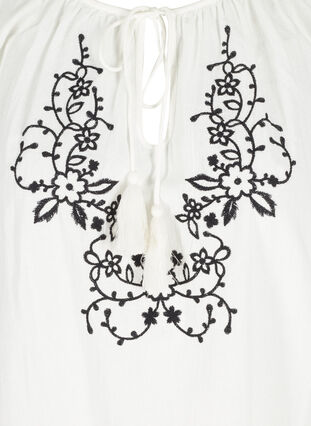 Cotton blouse with embroidery and tie detail, Snow White w. Black, Packshot image number 2