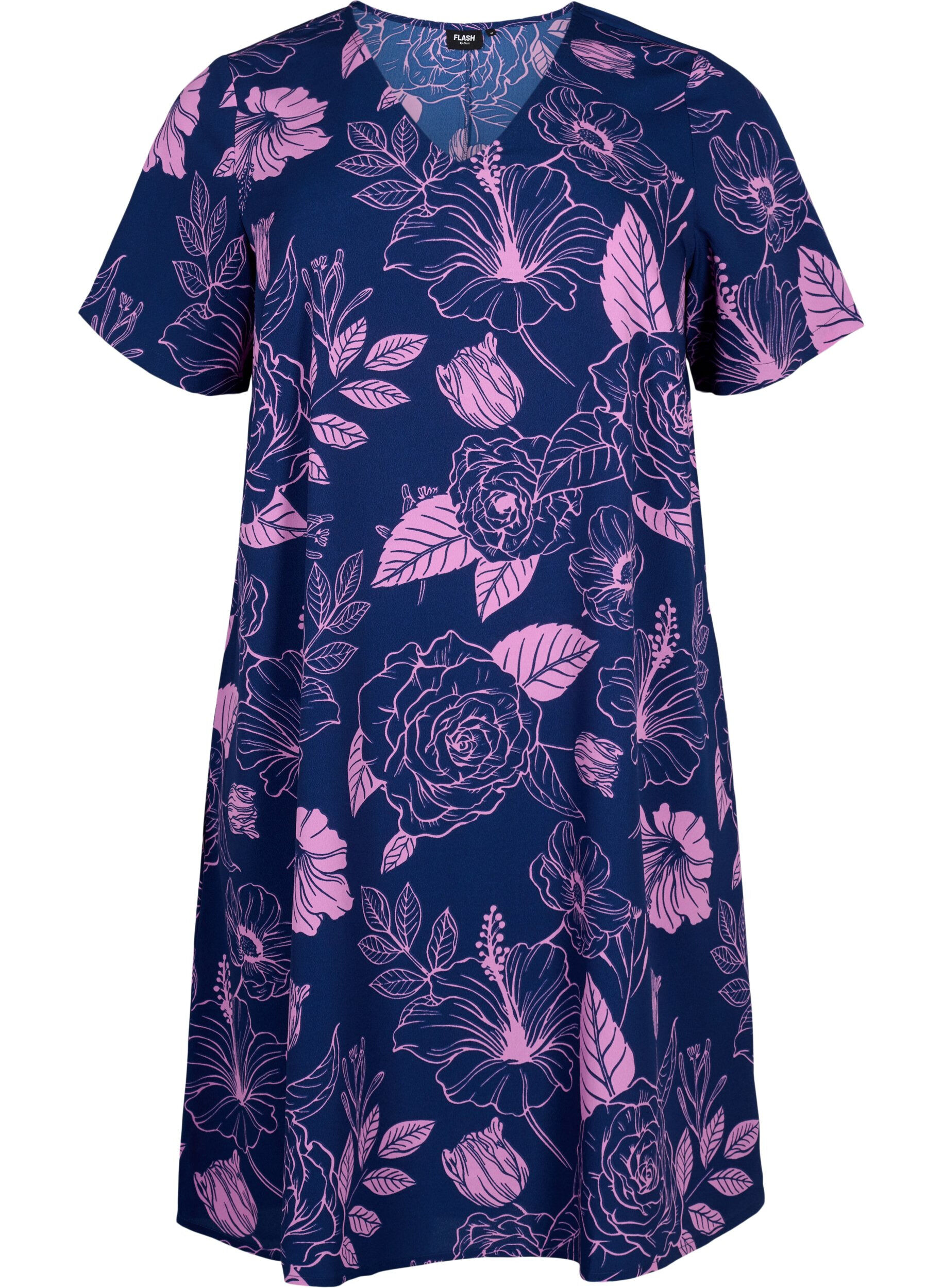 Zizzifashion FLASH - V-neck dress with floral print, Medieval Blue Flower, Packshot image number 0