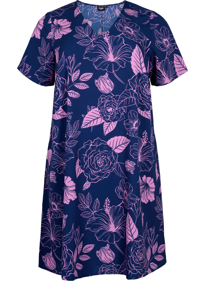 FLASH - V-neck dress with floral print, Medieval Blue Flower, Packshot image number 0