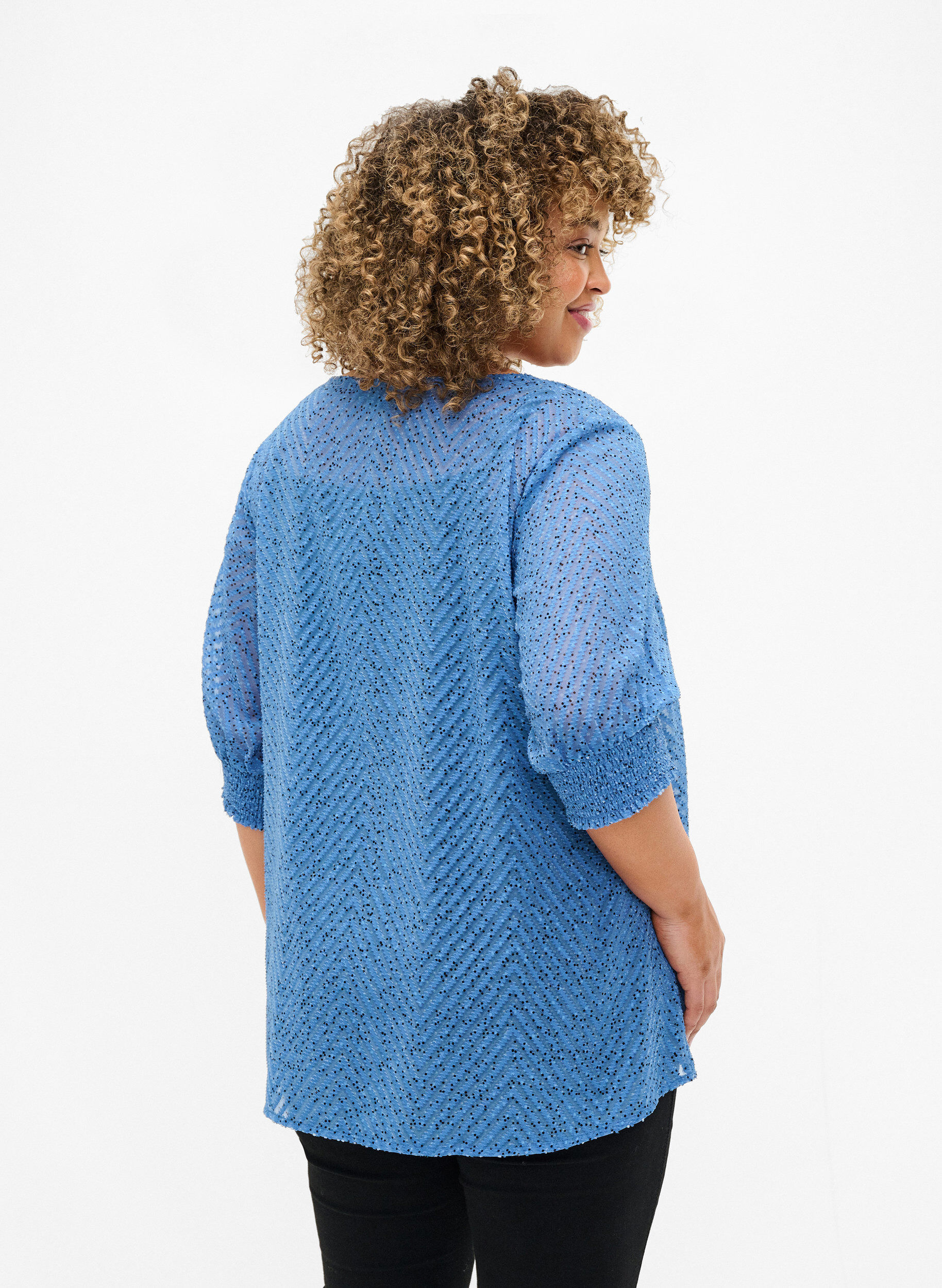 Zizzifashion Dotted blouse with short sleeves, Riverside Dot, Model image number 1