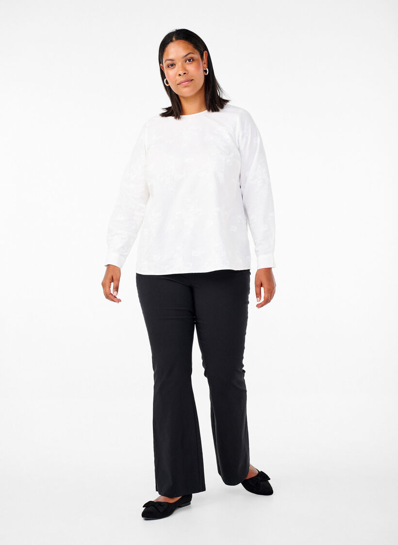 Long-sleeved blouse with embroidery, White, Model image number 1