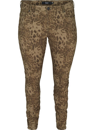 Printed Amy jeans, Green Leopard, Packshot image number 0