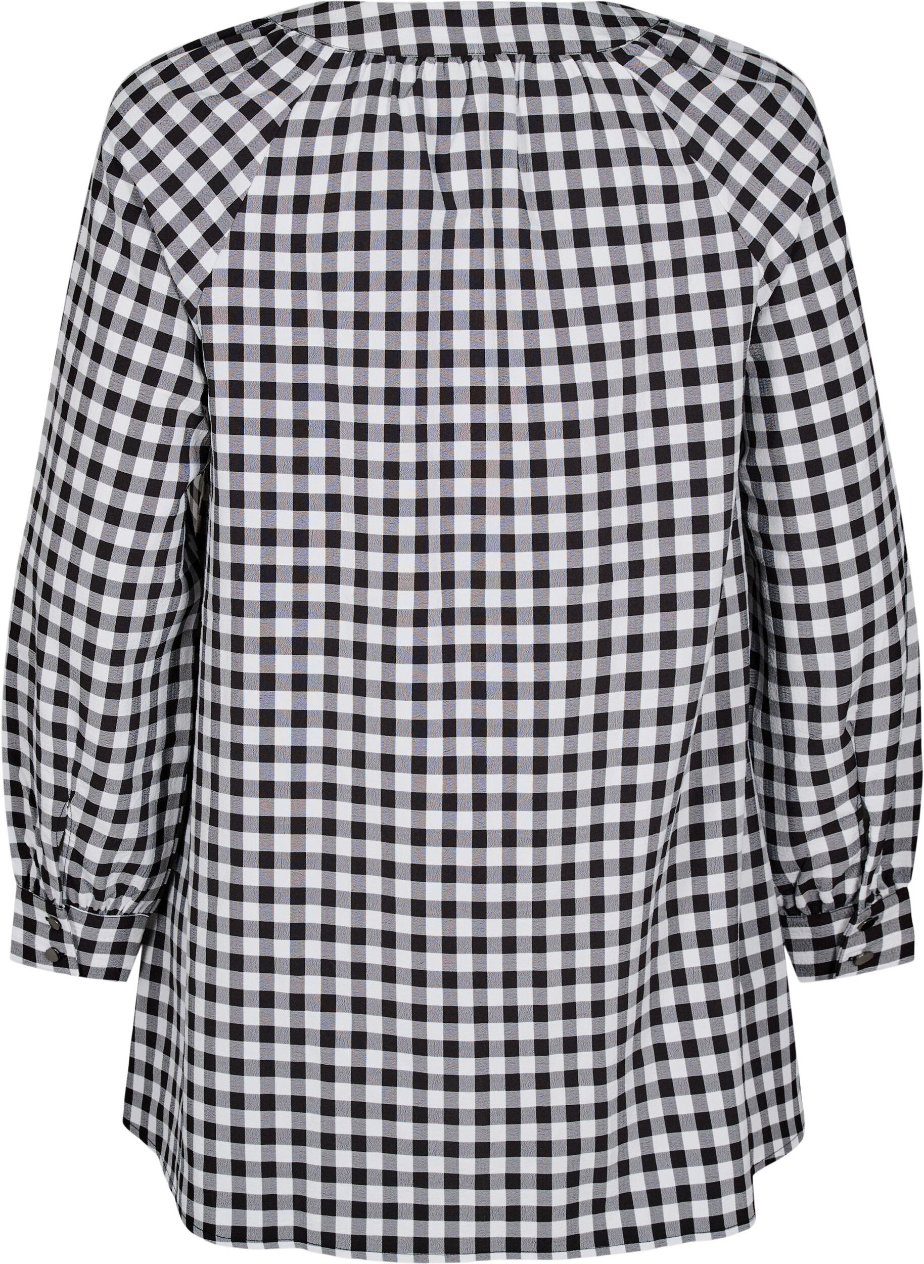 Zizzifashion Checked tunic with V-neck, Black/W. Gingham, Packshot image number 1