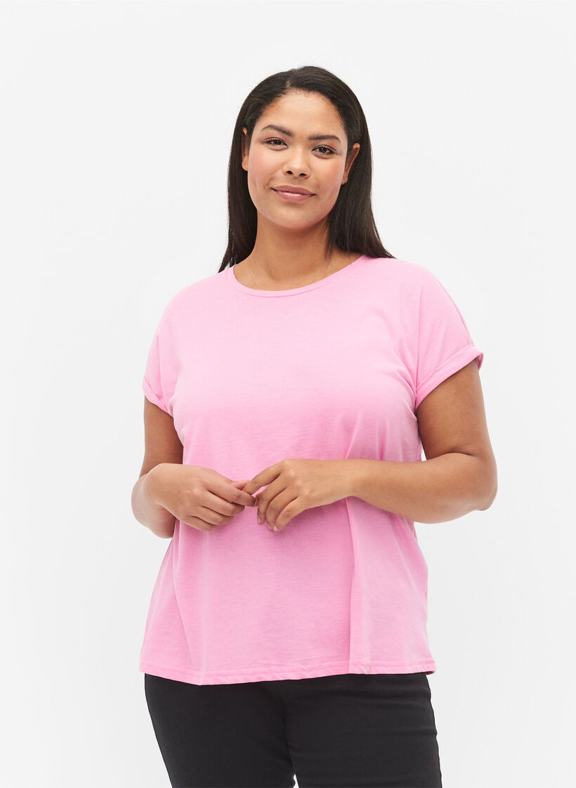 Short-sleeved cotton blend t-shirt, Pink, Model image number 0