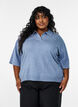 Knitted blouse with a collar and short sleeves, Blue, Model image number 0