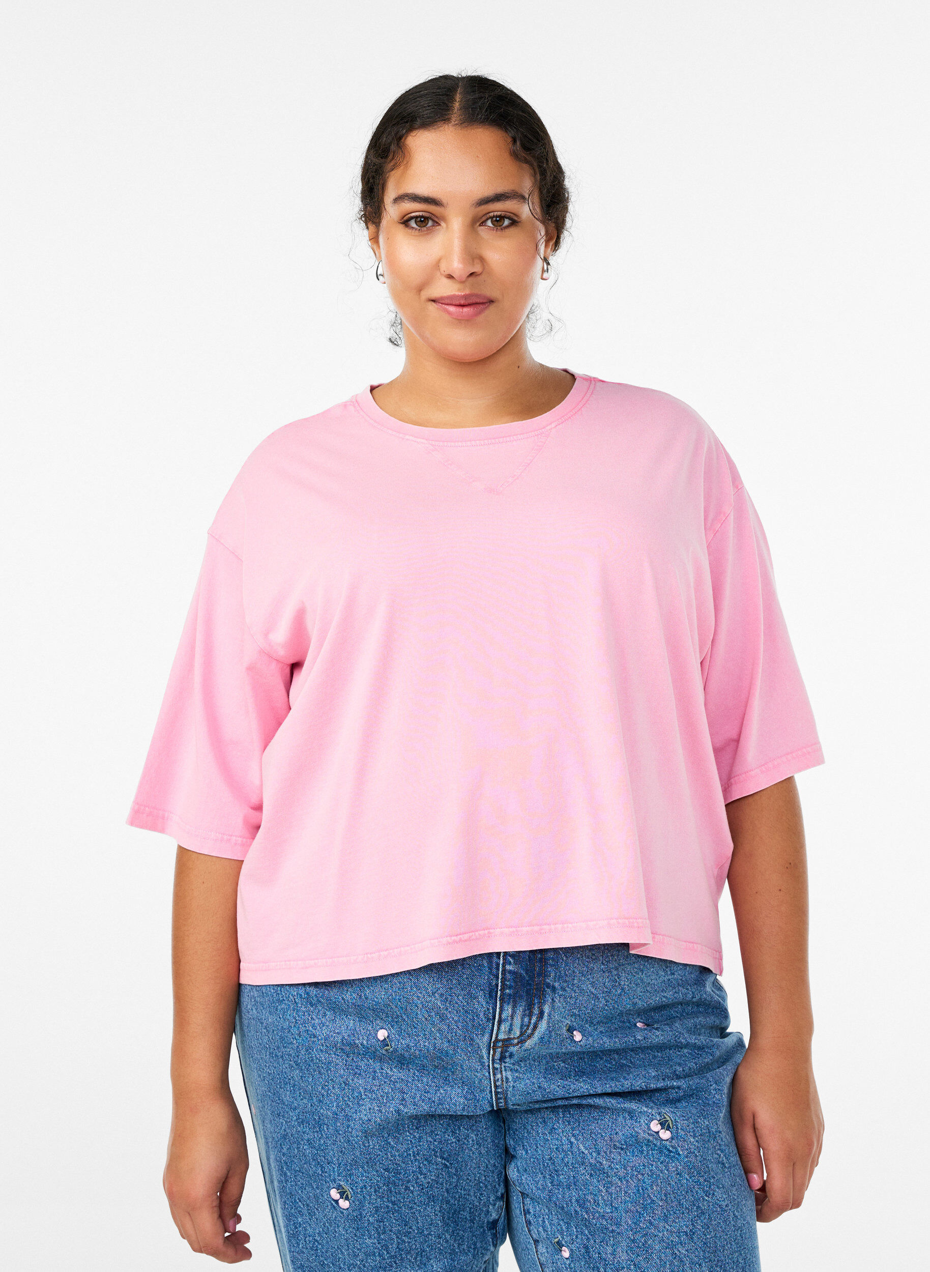 Boxy t-shirt in organic cotton, Pink, Model