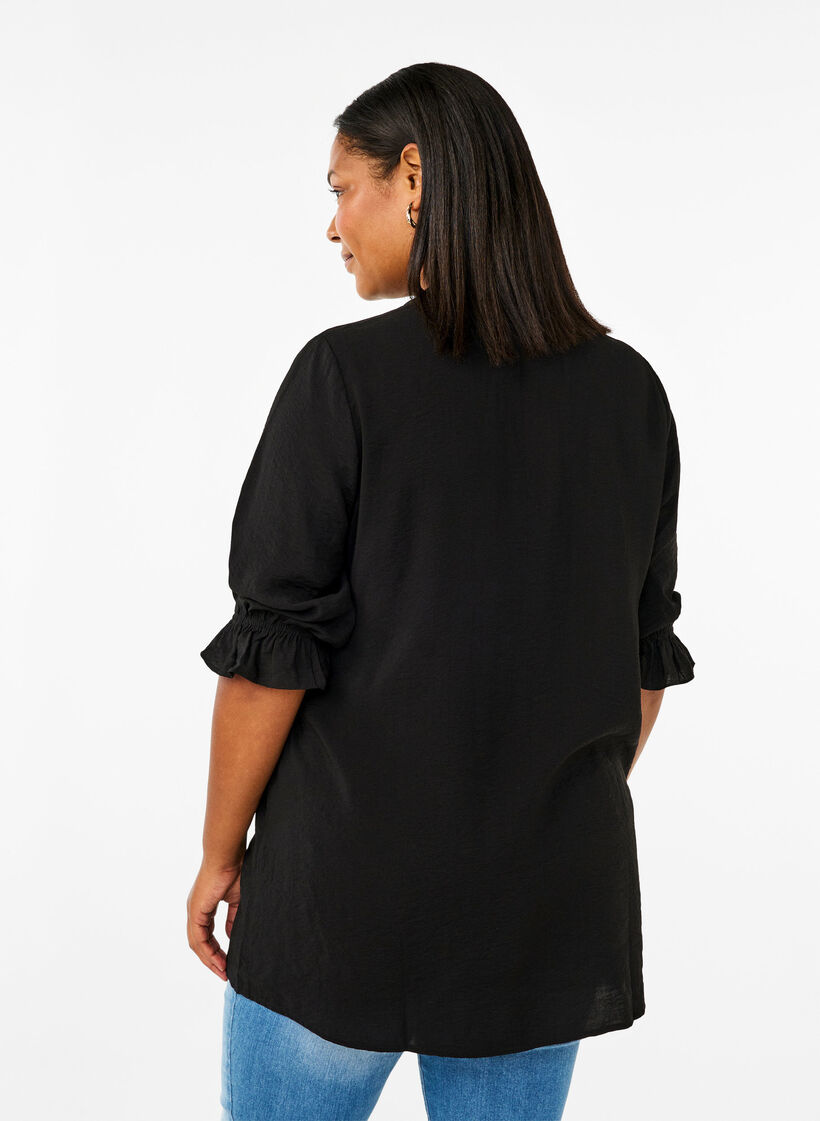 Long viscose shirt with lace detail, Black, Model image number 1
