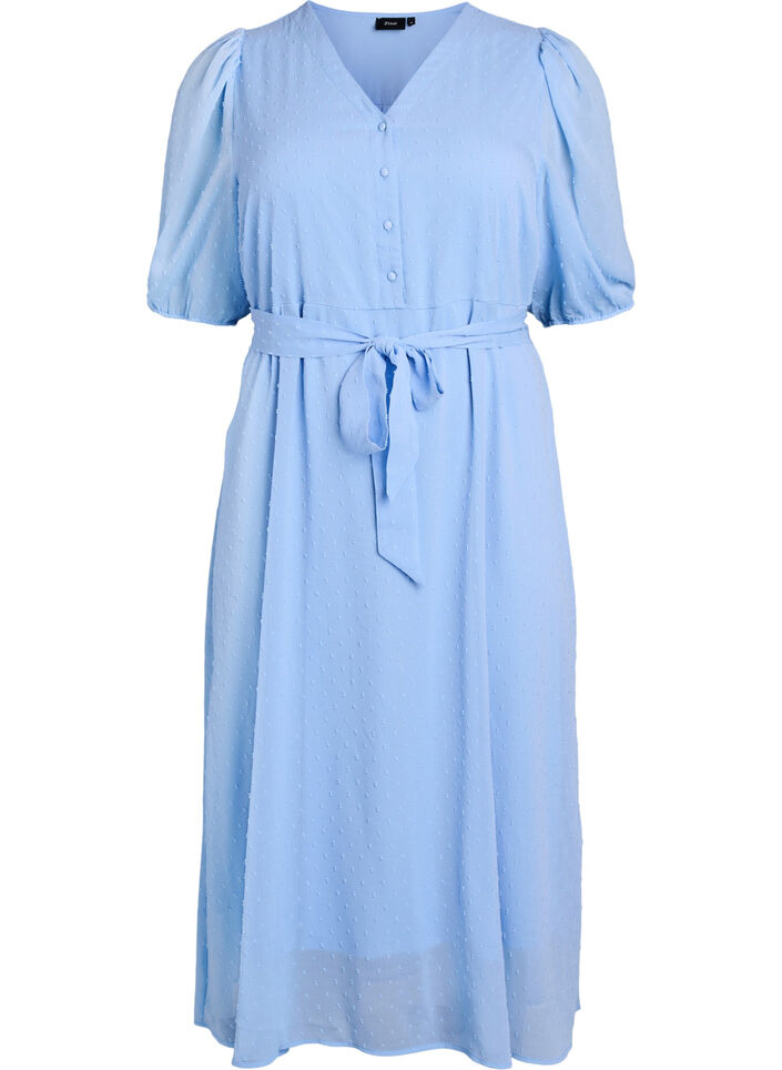 V-neck midi dress with tie fastening, Light Blue, Packshot image number 0