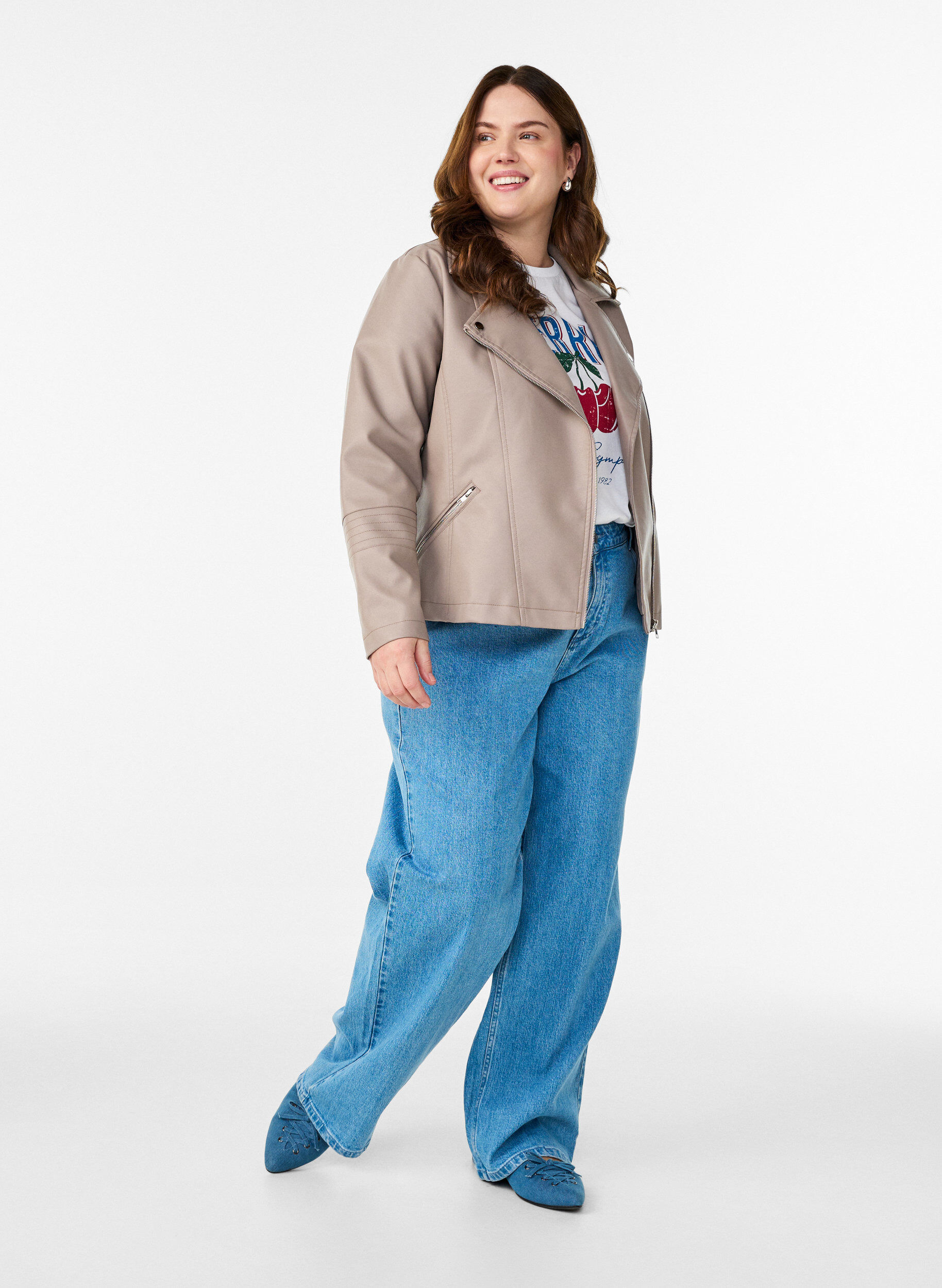 Zizzifashion Biker jacket in faux leather, Grey, Model image number 1