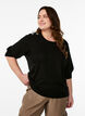 Knitted blouse with short sleeves and small bows, Black, Model image number 0