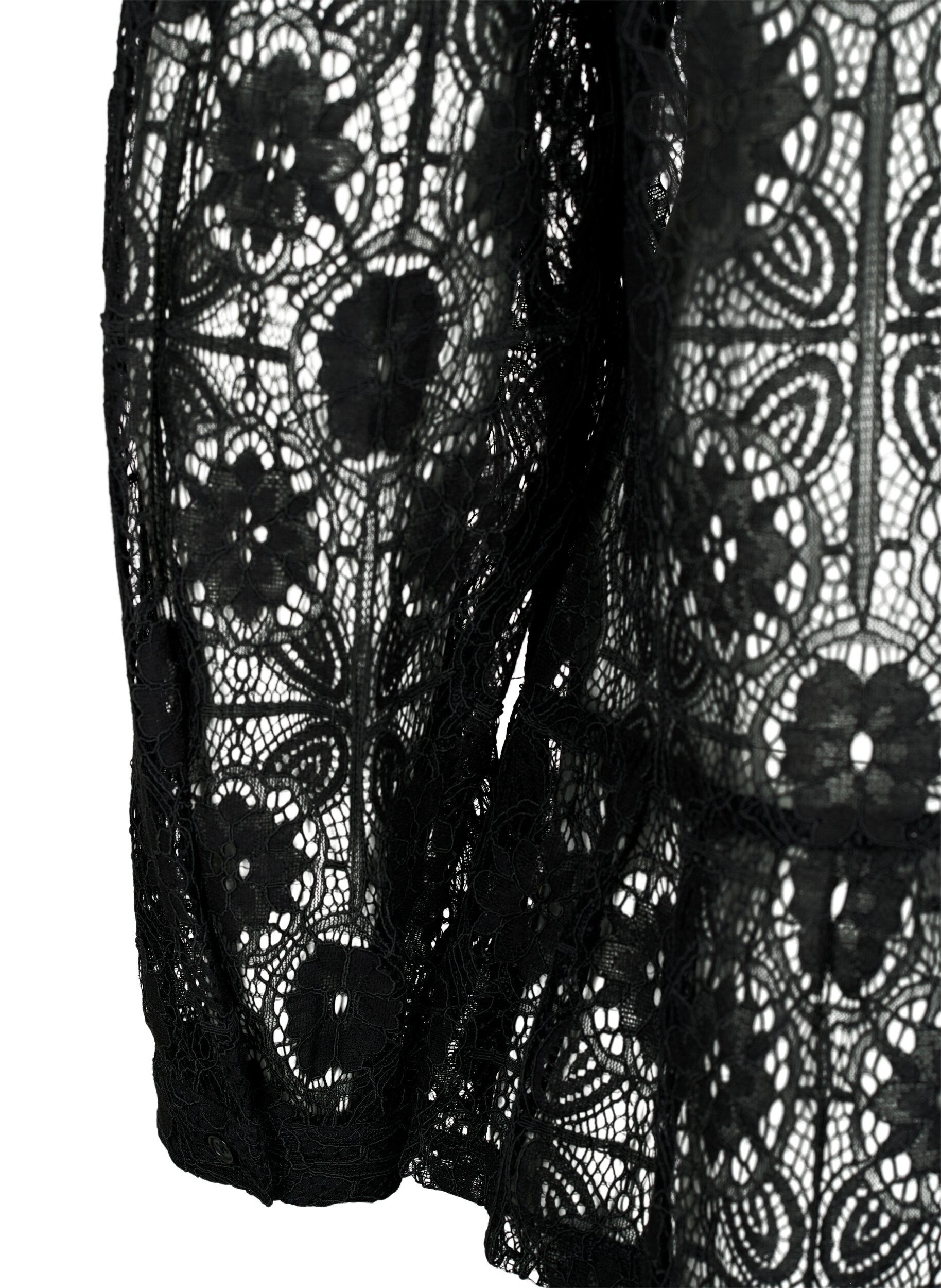 Zizzifashion Lace blouse with tie detail, Black, Packshot image number 3