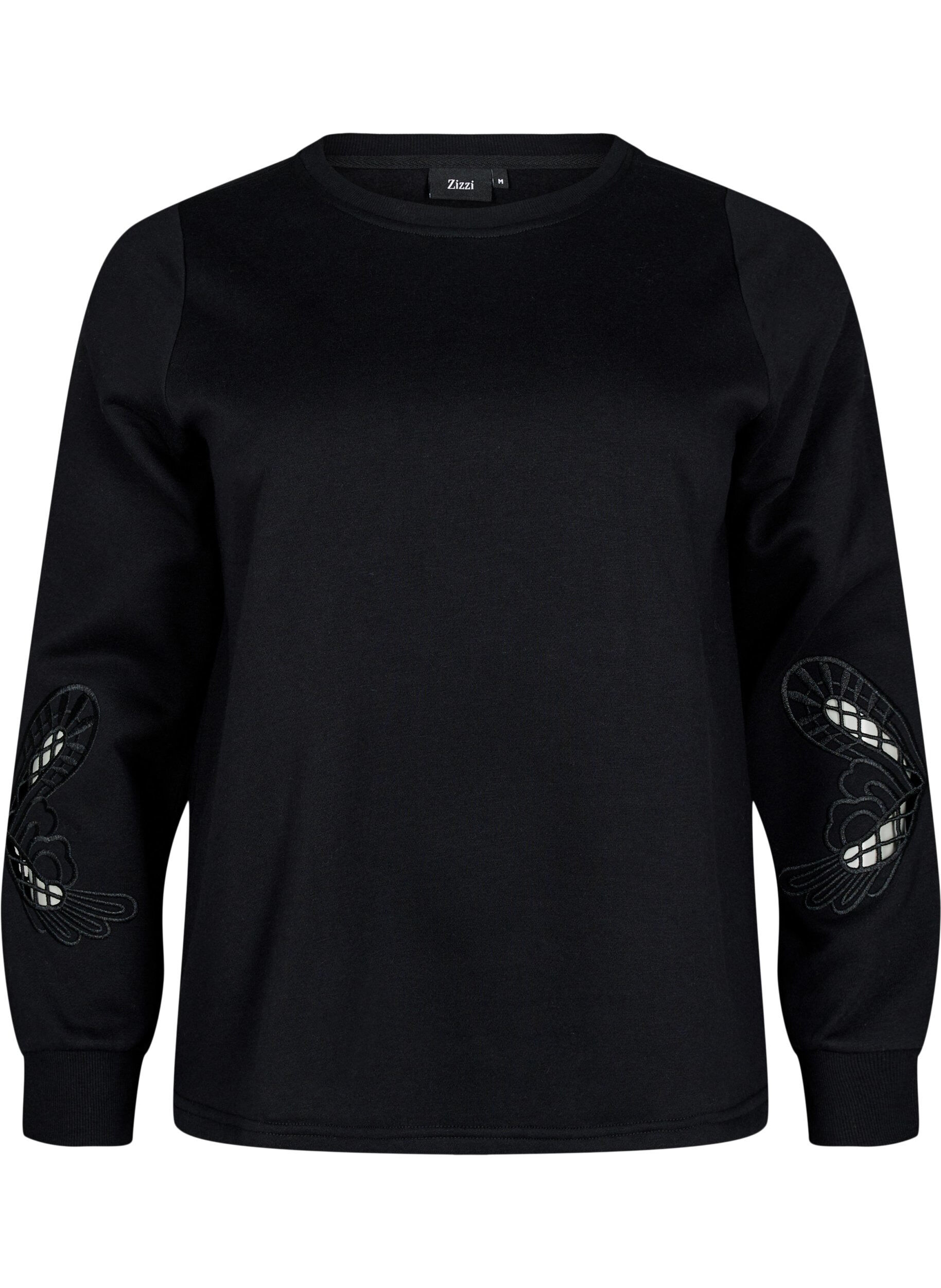 Zizzifashion Sweatshirt with embroidered cut-outs, Black, Packshot image number 0