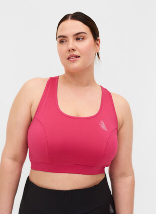 Sports top with a decorative details on the back, Pink Peacock, Model image number 0