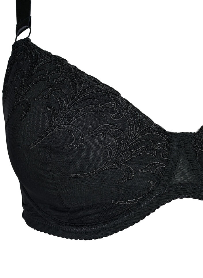 Full cover bra in mesh with embroidered pattern, Black, Packshot image number 2