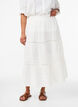 A-line midi skirt in cotton muslin with crochet band, White, Model image number 2