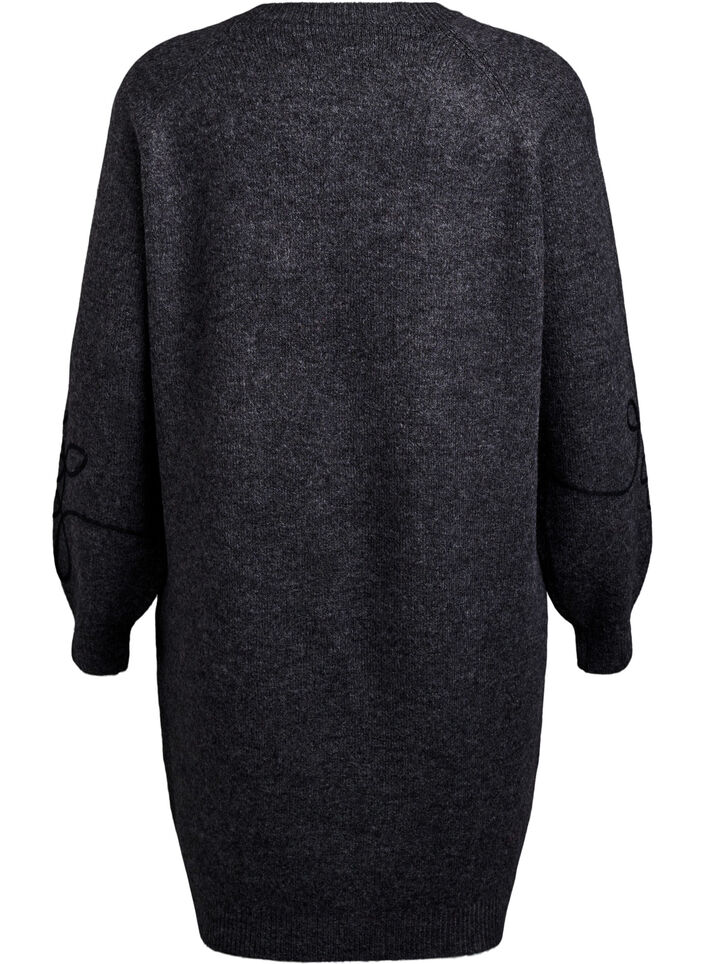 Short knitted dress with sewn-on cord details, Dark Grey, Packshot image number 1