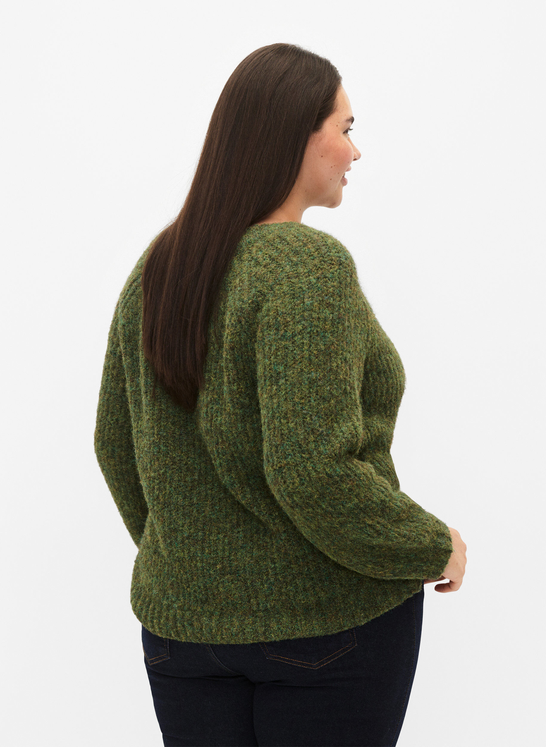 Zizzifashion Knitted sweater with wool and raglan sleeves, Winter Moss, Model image number 1