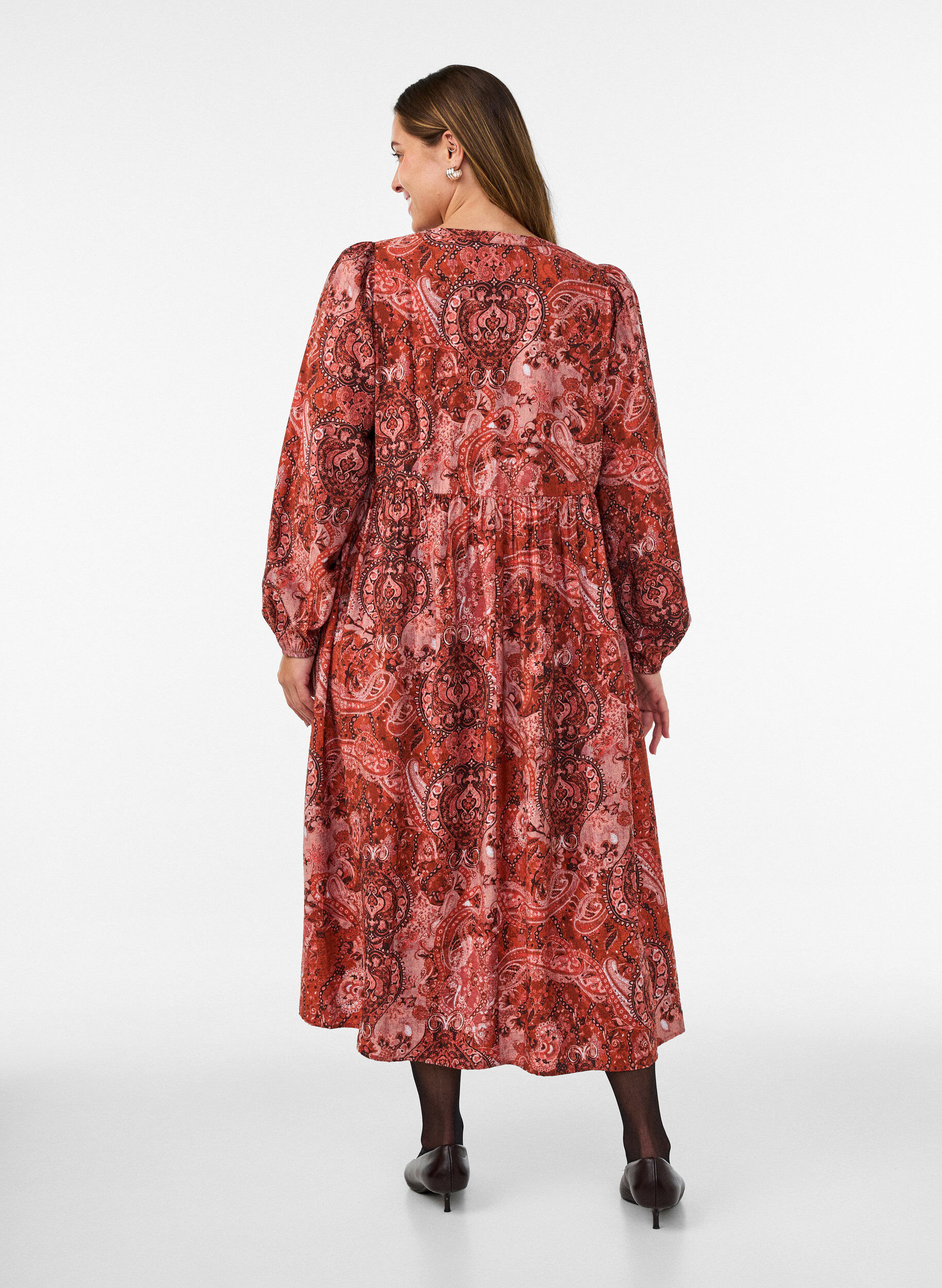 ZizzifashionViscose midi dress with paisley print, Orange, Model image number 1