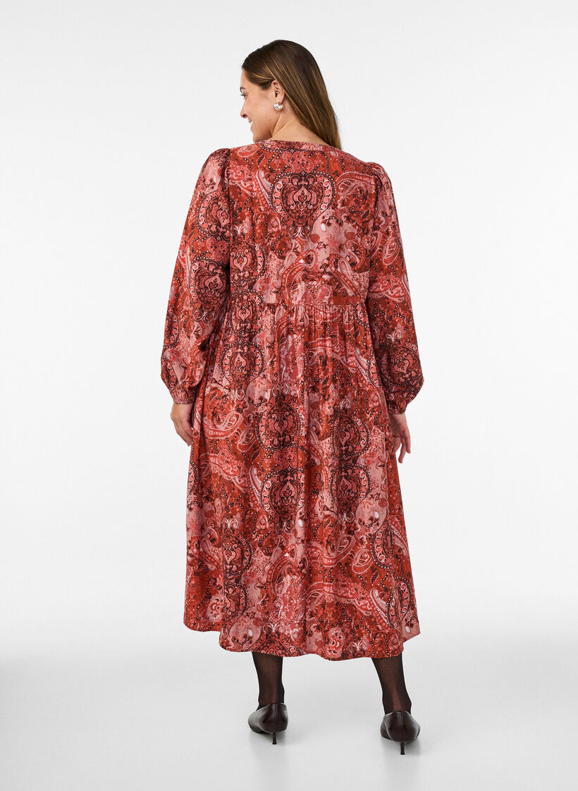 Viscose midi dress with paisley print, Orange, Model image number 1