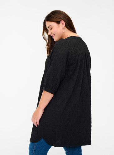 Shirt tunic with 3/4 sleeves, Black, Model image number 1