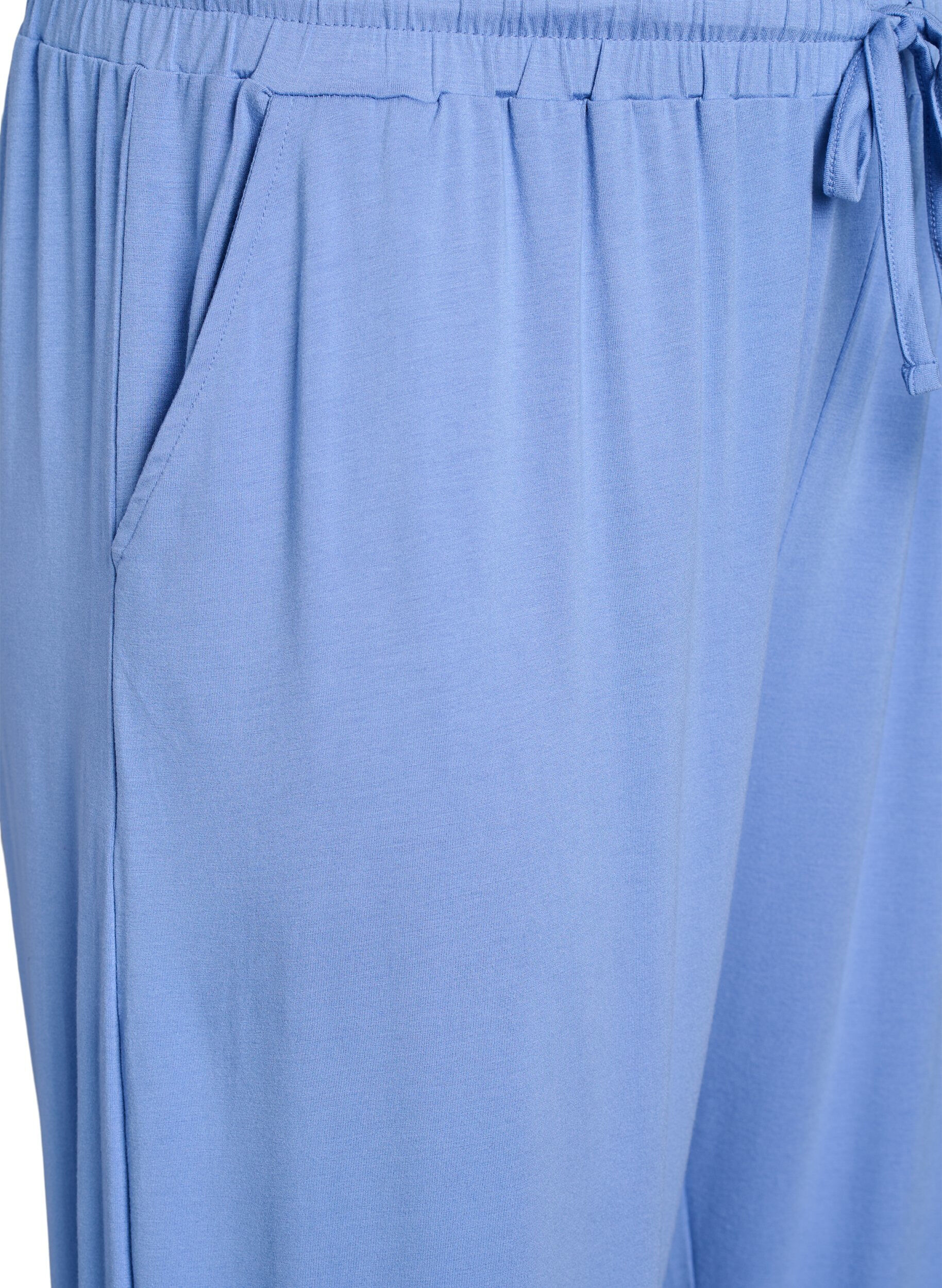 Zizzifashion Loose night trousers in viscose jersey with pockets, Blue, Packshot image number 2