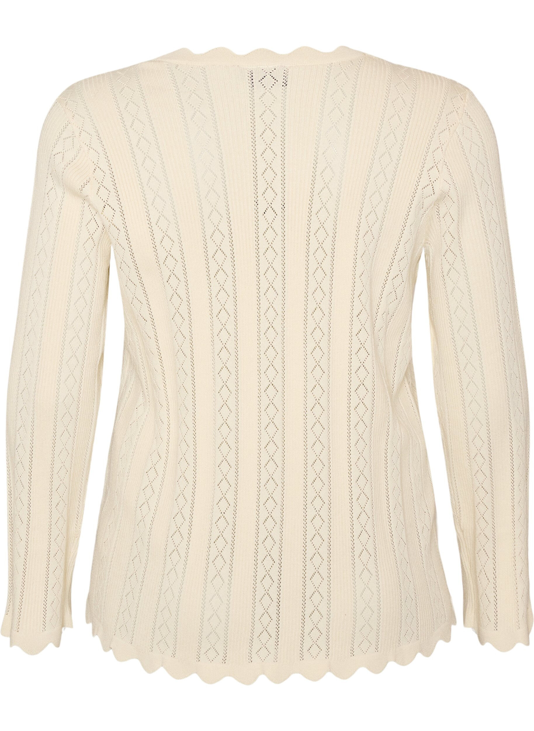 ZizzifashionCardigan with eyelet embroidery and wavy edges, Vanilla, Packshot image number 1