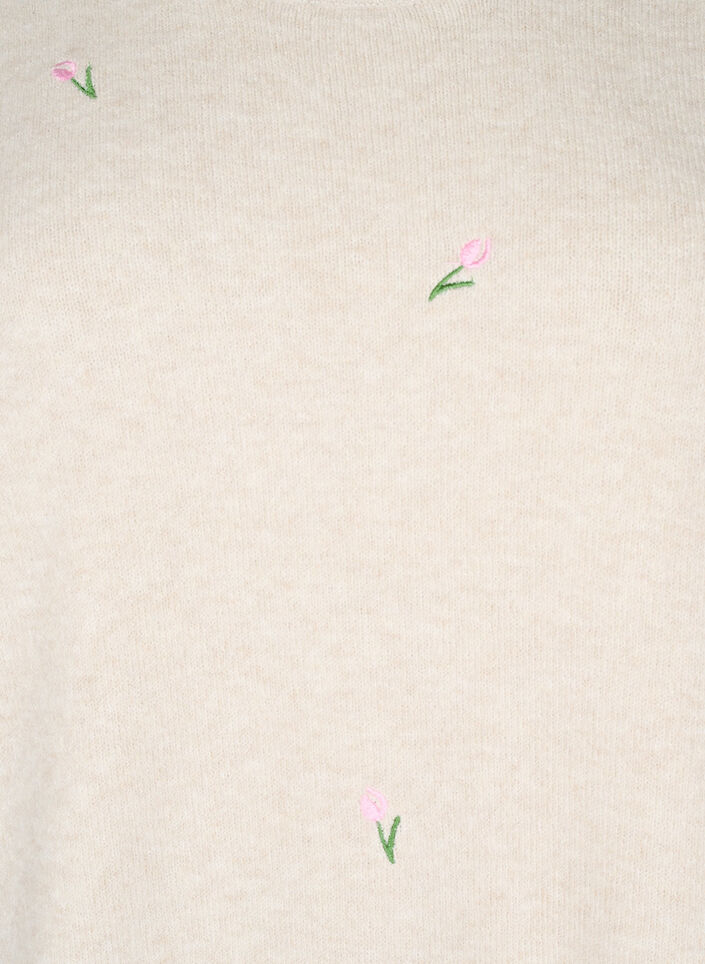 Knitted blouse with flowers and 3/4 sleeves, Pumice Stone Mel., Packshot image number 2