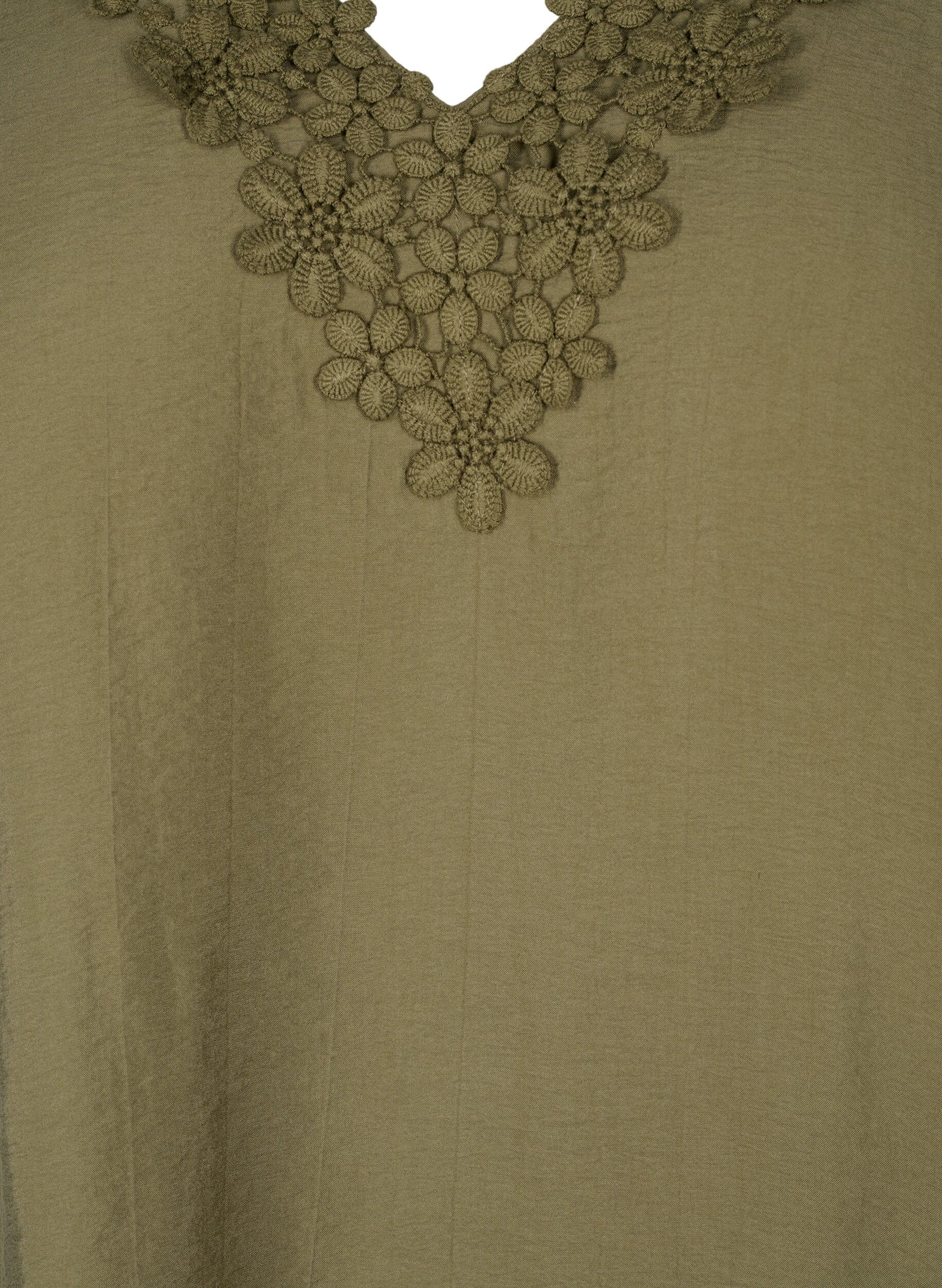 Zizzifashion Viscose blouse with v-neck and embroidery detail, Green, Packshot image number 2