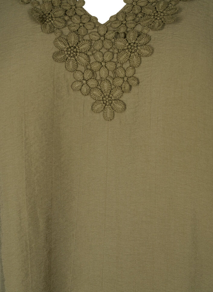 Viscose blouse with v-neck and embroidery detail, Green, Packshot image number 2