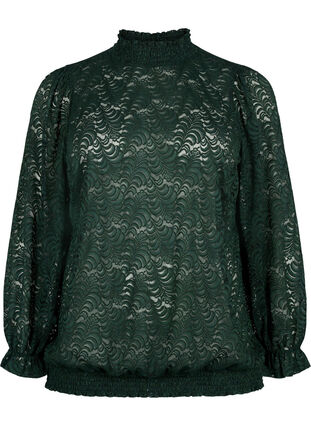 Long-sleeved lace blouse with smock, Scarab, Packshot image number 0