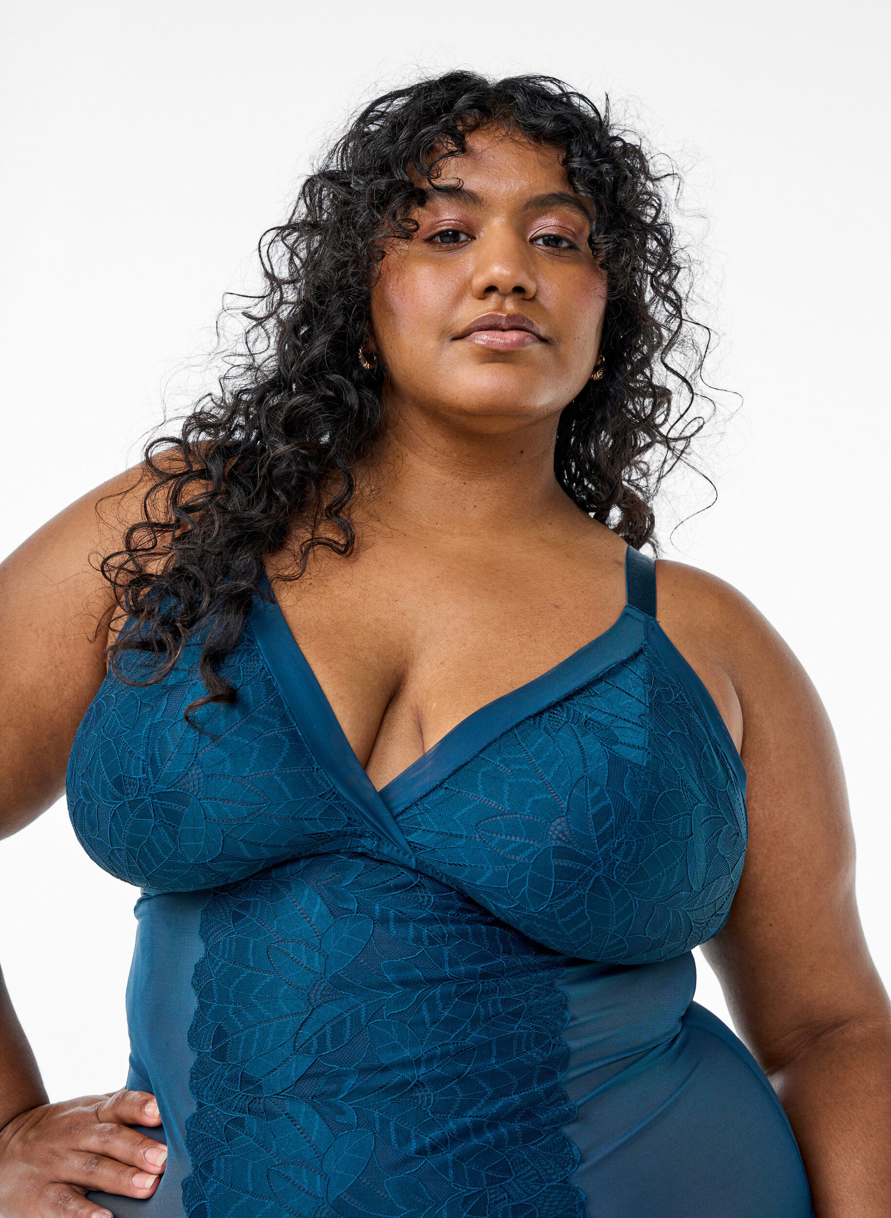 Zizzifashion Lace and mesh bodystocking, Blue, Model image number 2