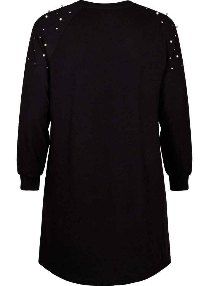 Long-sleeved dress with pearls, Black, Packshot image number 1
