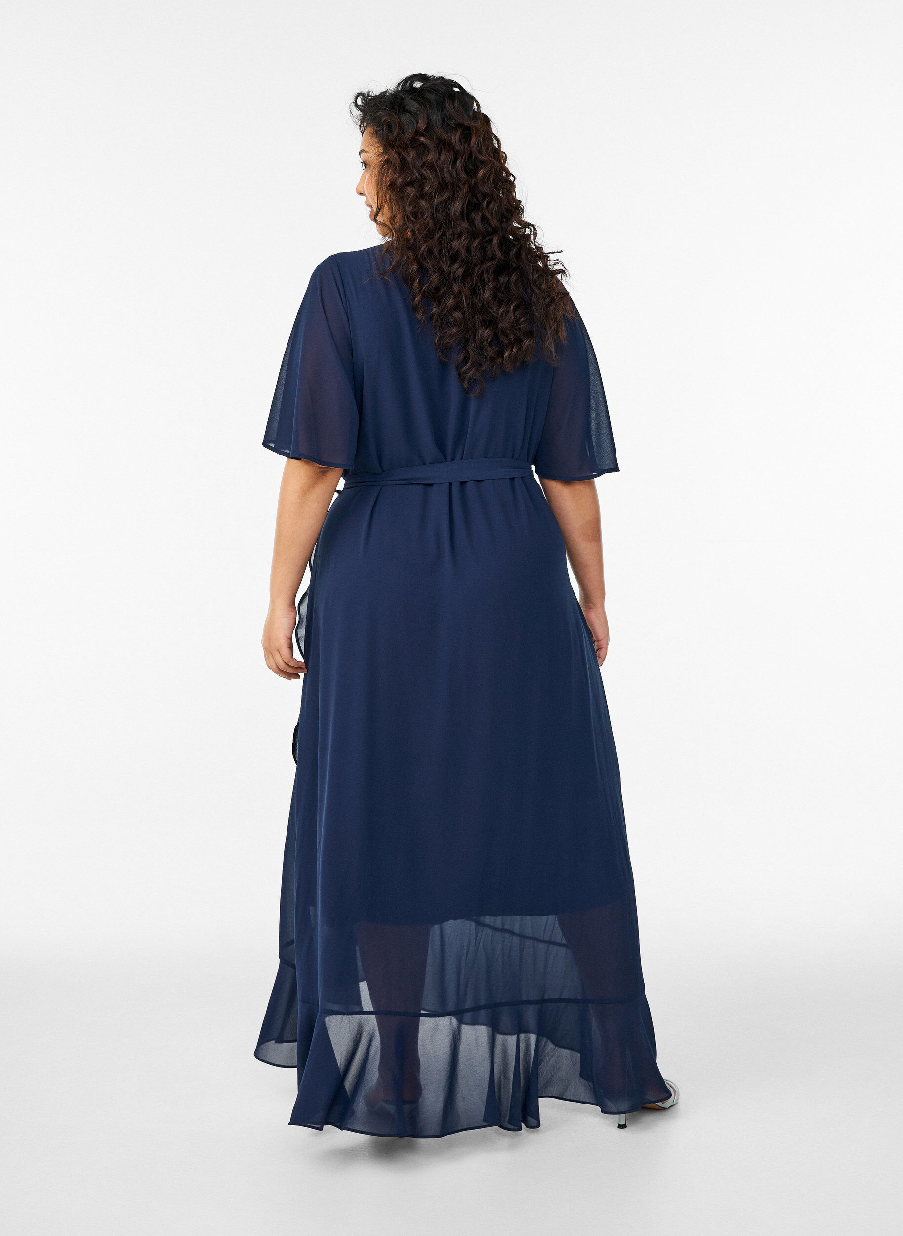 Zizzifashion Chiffon maxi dress with a V-neck and ruffle hem, Blue, Model image number 1