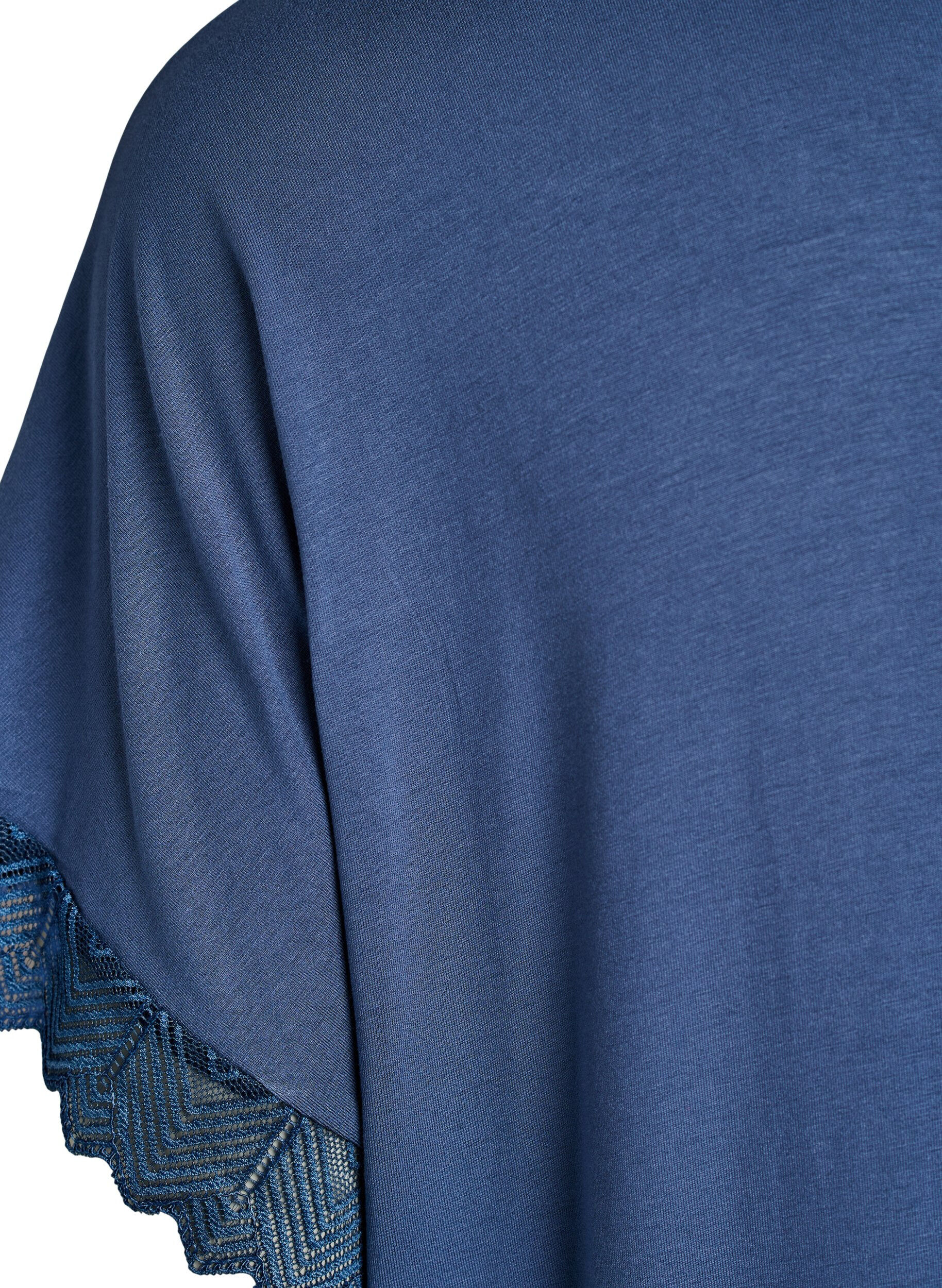 Zizzifashion Viscose nightgown with short sleeves and lace trim, Blue, Packshot image number 3