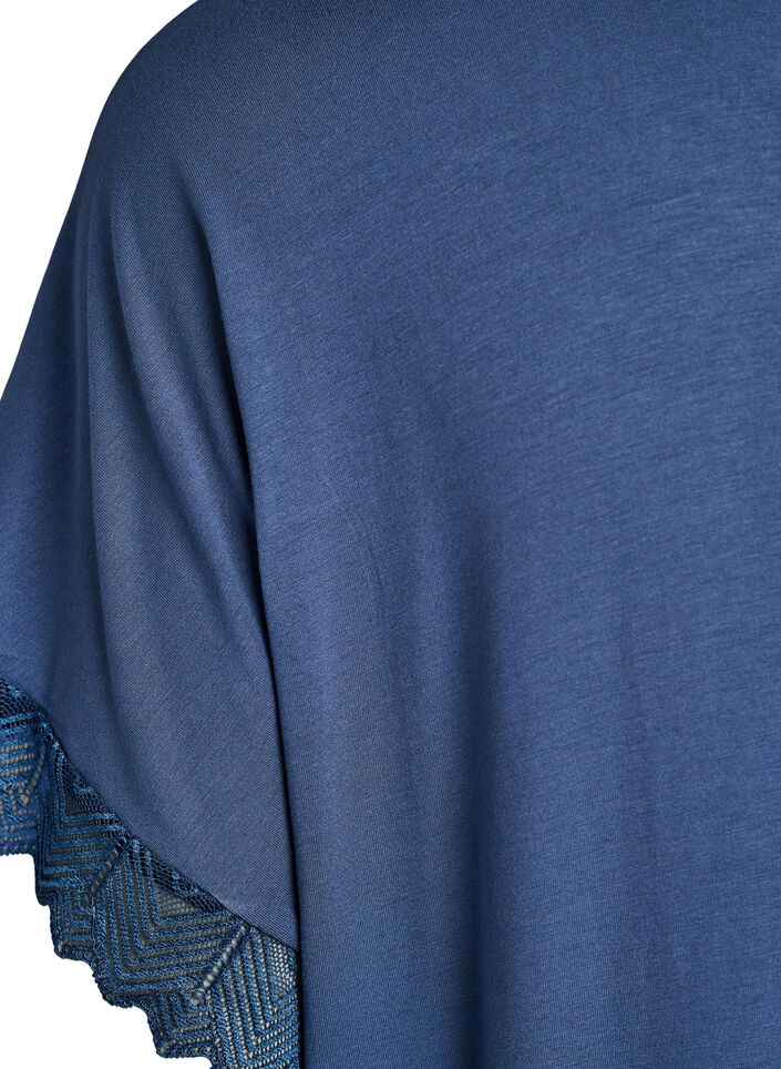 Viscose nightgown with short sleeves and lace trim, Blue, Packshot image number 3