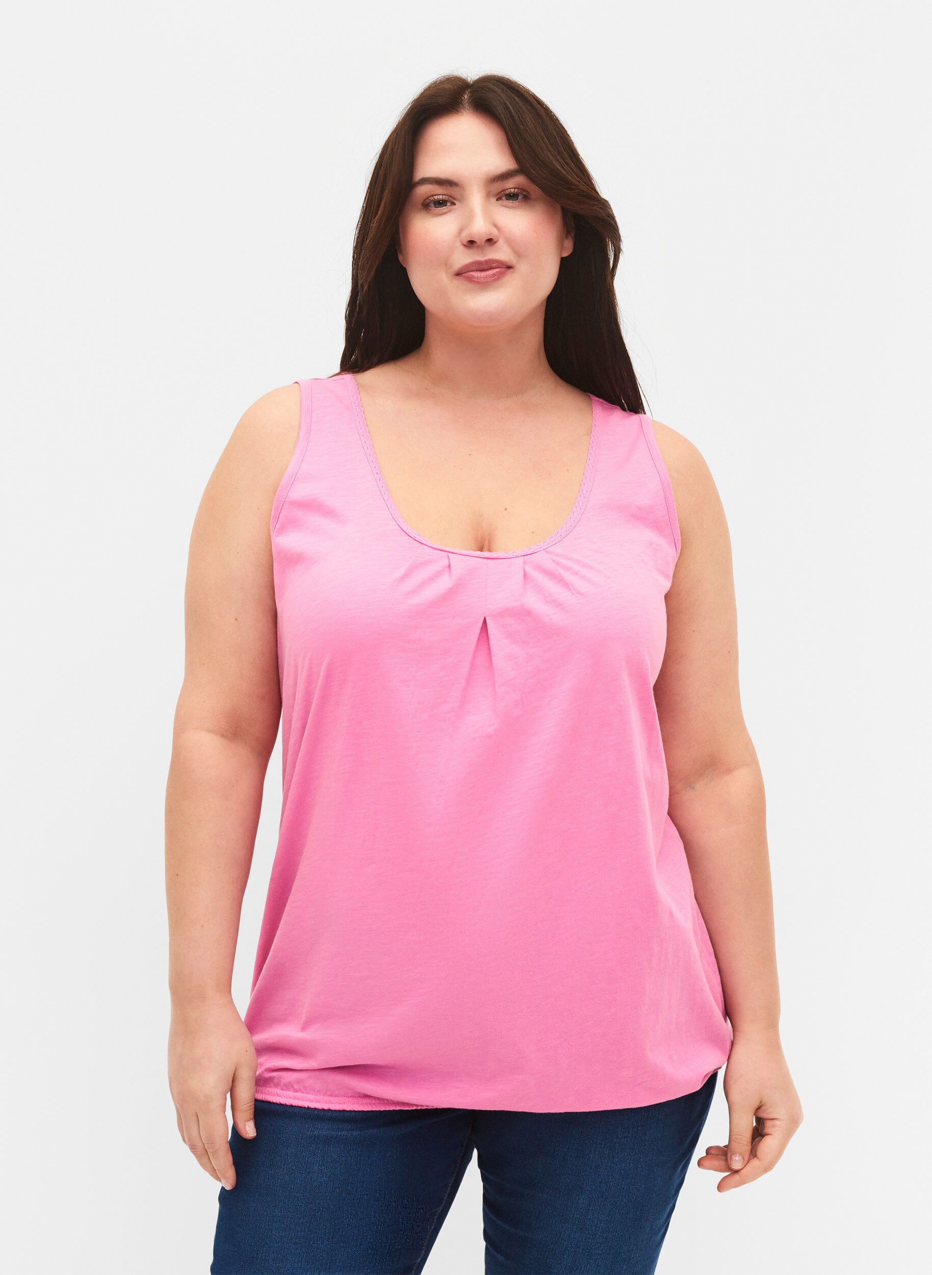 Zizzifashion 2-pack cotton top with lace trim, Rosebloom / Black, Model image number 0