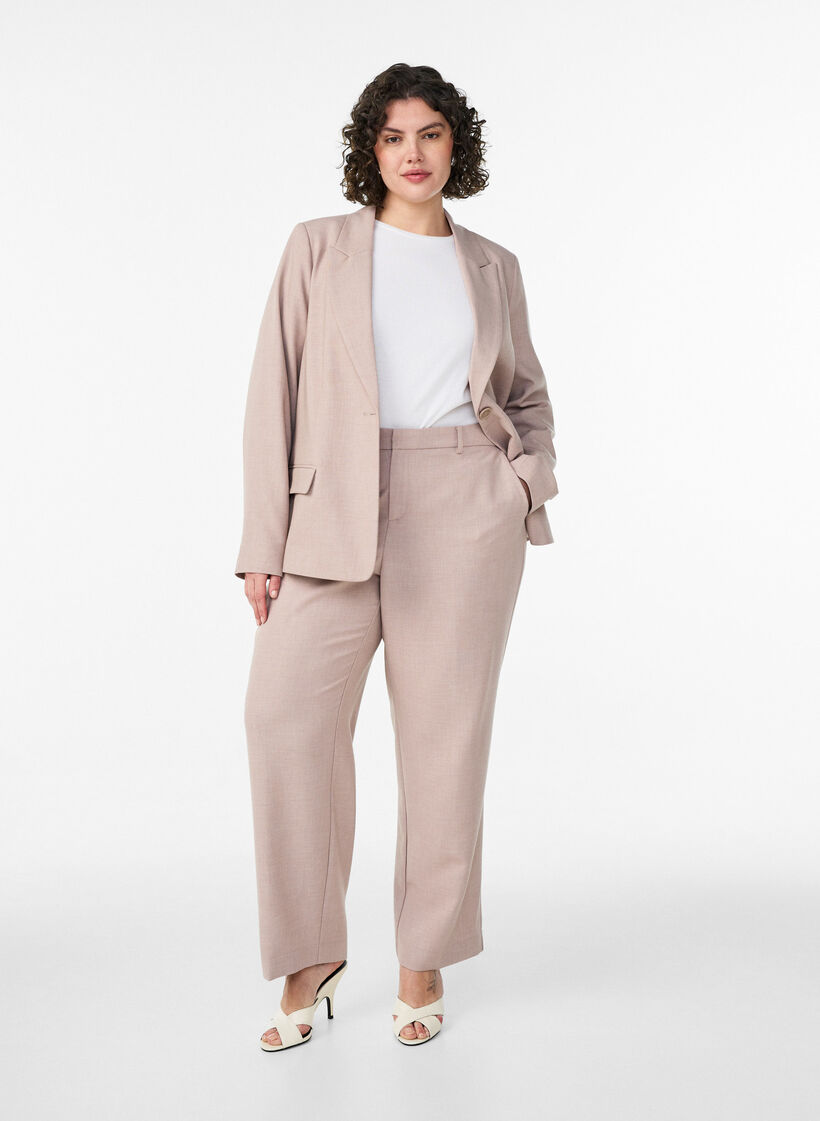Tailored trousers with a high waist and straight fit, Beige, Model image number 0