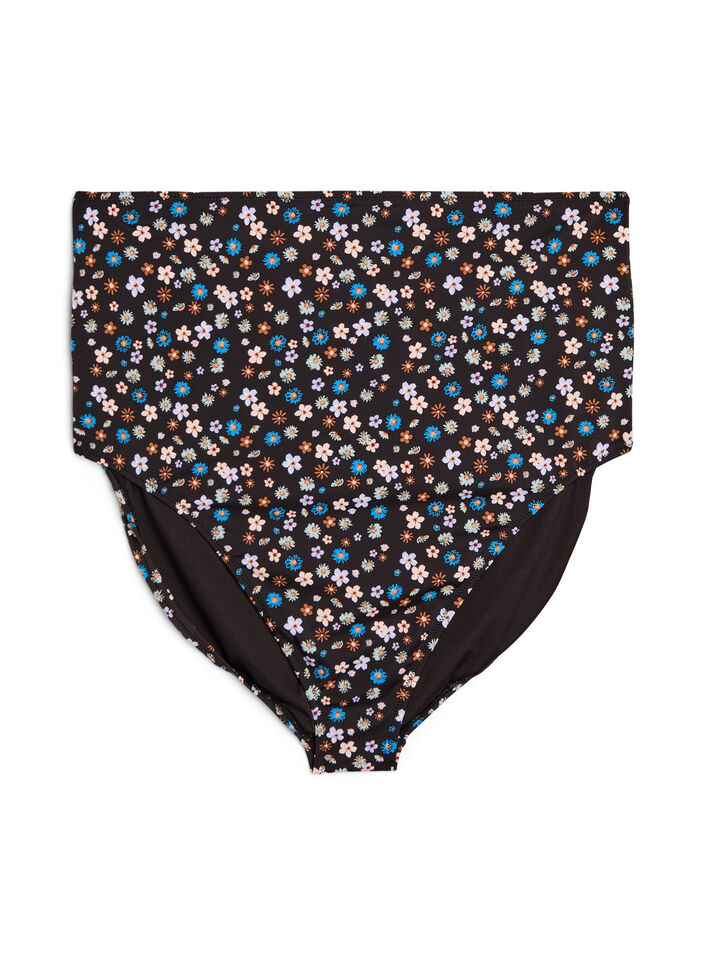 Extra high-waisted bikini brief with floral print, Brown, Packshot image number 0