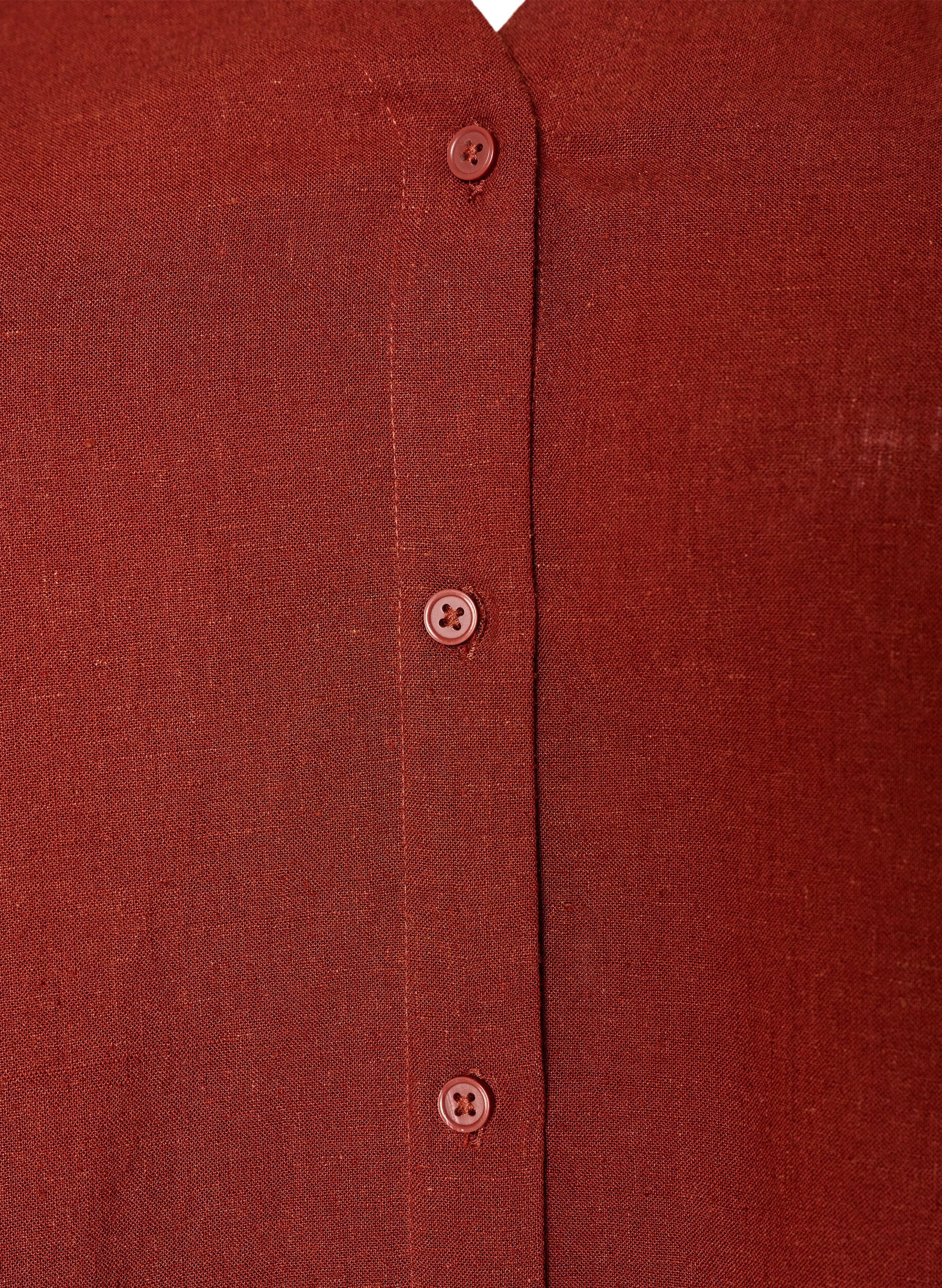 Zizzifashion Blouse in linen and viscose with V-neck, Red, Packshot image number 2