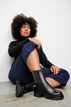 Wide fit leather boots with elastic, Black, Model image number 0