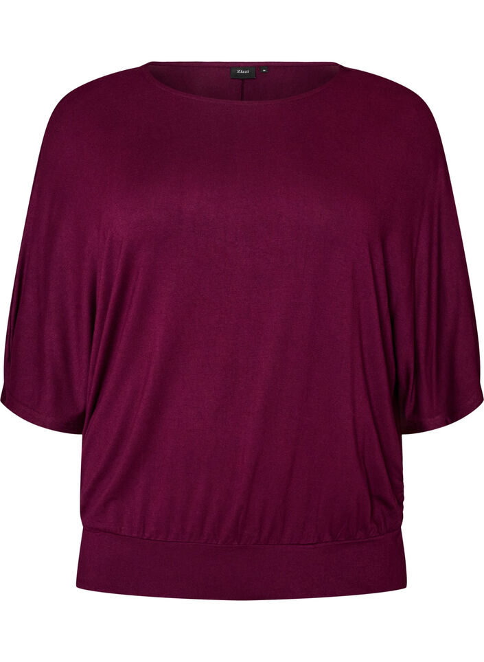 Jersey blouse with elbow-length balloon sleeves, Purple, Packshot image number 0